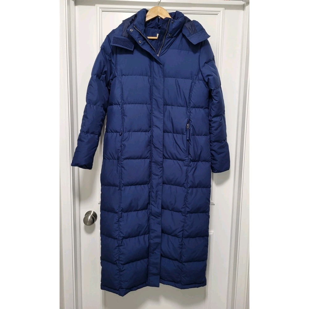 Vtg LL Bean Womens Blue Long Down Filled Hooded Puffer Winter Coat Sz S